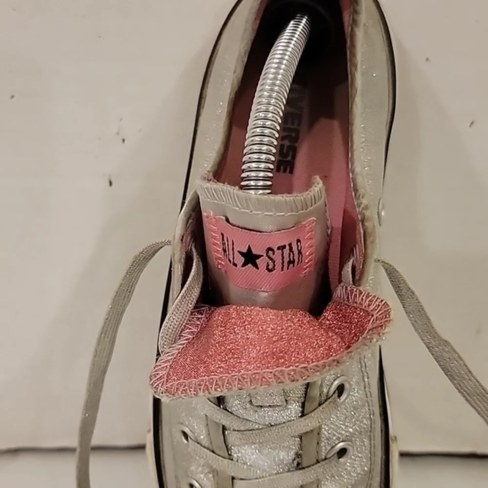 CONVERSE ALL STAR DOUBLE TONGUE SILVER SPARKLE SNEAKERS (sz‎ 3)